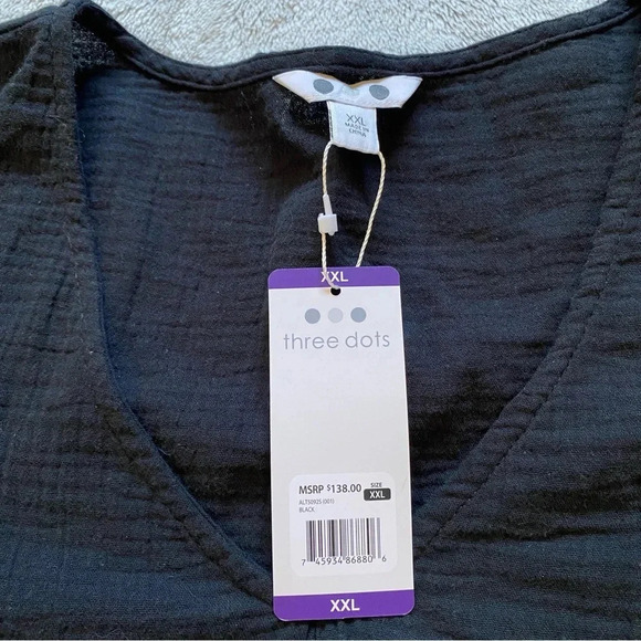 Three Dots Double Gauze Short Sleeve Top Black Size XXL - Picture 5 of 9